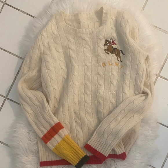 Polo Ralph Lauren Sweaters - Polo by Ralph Lauren Cream Cable Knit Sweater with Colorful Accents. Cashmere.